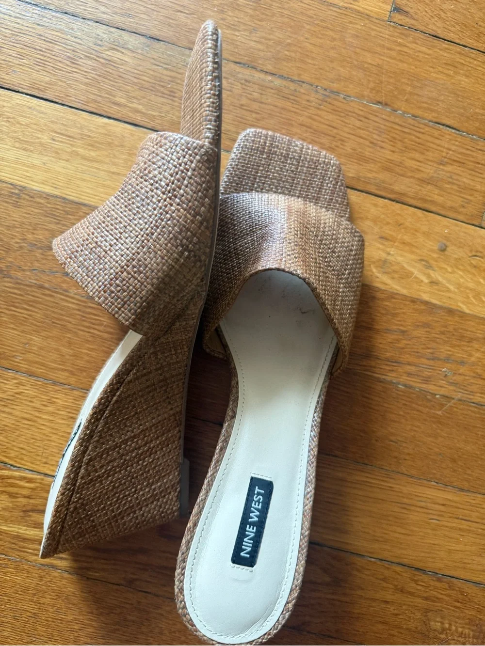 Nine West Tan Woven Slide Wedge Sandals